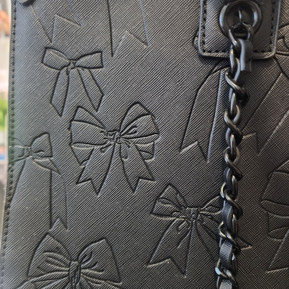 Black Embossed Bow Tote Bag - Picture 3 of 10